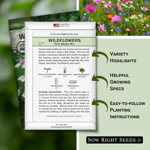 Miniatura 2 de Sow Right Seeds - Mezcla de semillas de flores silvestres para plantar en sombra parcial - Variedades tradicionales sin OMG para cultivar jardín