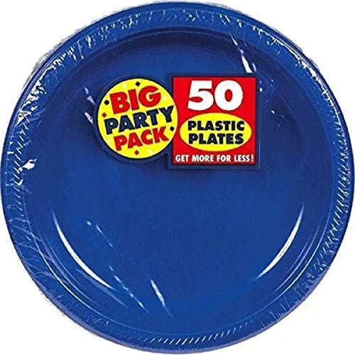 Miniatura 13 de Amscan Platos de plástico desechables redondos dorados – 7 pulgadas (paquete de 50) – Vajilla resistente para fiestas, eventos y uso diario Oro
