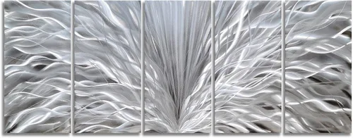 Miniatura 3 de SYGALLERIER Arte de pared de metal plateado hecho a mano, enorme obra de arte abstracta 3D de aluminio, escultura moderna, imágenes metálicas
