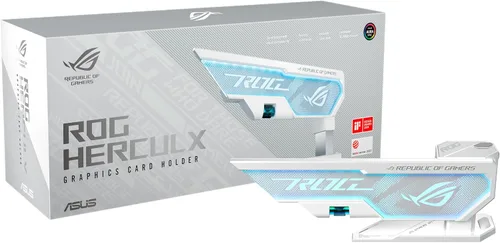 ASUS ROG Herculx Porta tarjeta gráfica Edición Blanca (Diseño sin herramientas, Nivel de espíritu incluido, Aleación de zinc sólido, 72-128mm, Aura