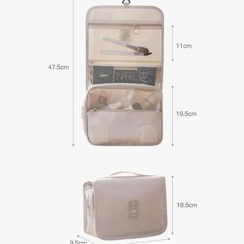 Miniatura 7 de Neceser de viaje – Pequeño organizador colgante de baño y cosméticos para hombres y mujeres – Bolsa de viaje para artículos de tocador, Beige