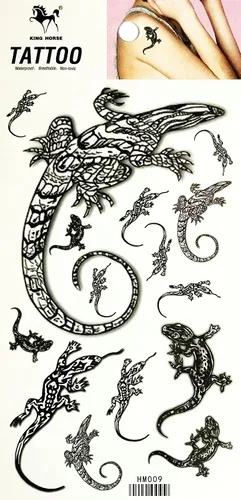 ONCEX Hoja Tatuajes Temporales Falso Animal Lagarto Tatuajes Transferencia Agua Negro Lagartija Gekko Salamandra Pintura de dibujos animados Estilo