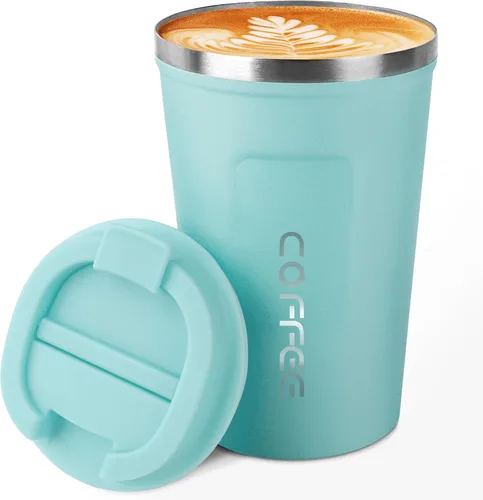 Miniatura 10 de Vaso térmico de acero inoxidable de 12 onzas con aislamiento al vacío, taza de viaje a prueba de derrames con tapa, para mantener caliente/café