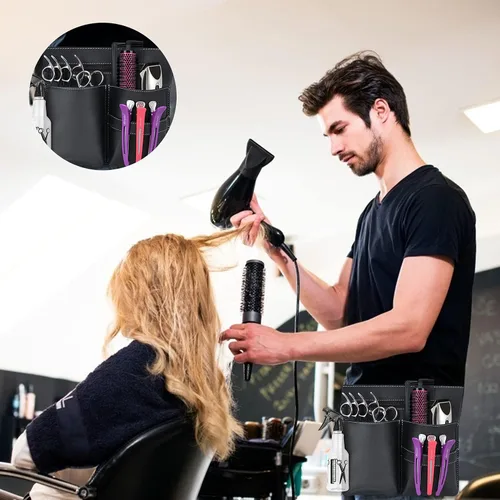 Miniatura 5 de Noverlife Bolsa de tijeras para peluquería, bolsa de cintura de piel sintética para peluquería, funda de almacenamiento de herramientas