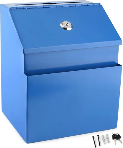 Miniatura 19 de Caja de metal para colección benéfica segura con ranura y montaje en pared, caja de caída de 8.5 x 6.5 x 4 pulgadas para el hogar y la oficina Blanco