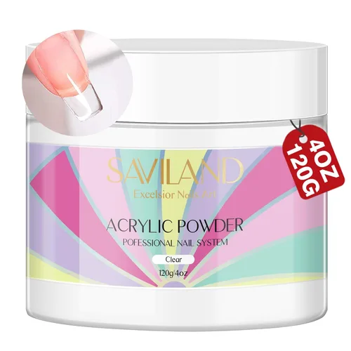 SAVILAND Polvo acrílico transparente para uñas superduras – 4.23 oz/120 g de polvo acrílico profesional para uñas, gran capacidad para arte de uñas