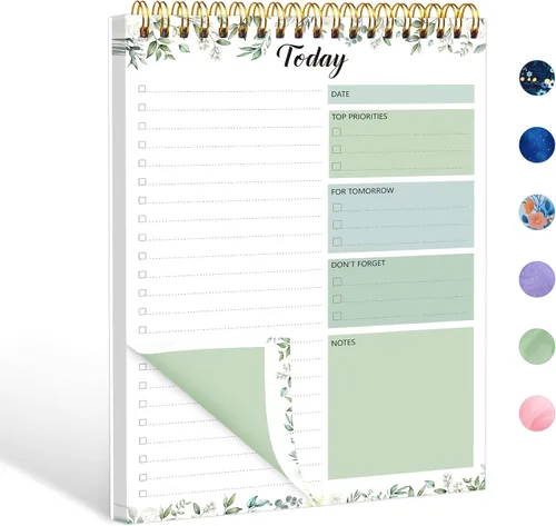 Bloc de notas de lista de tareas – Bloc de notas diario de 104 páginas, planificador de tareas, 6.7 x 9.8 pulgadas, cuaderno espiral de doble cara