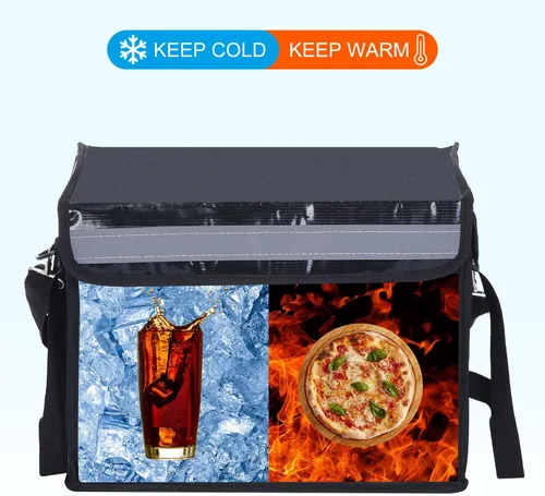 Miniatura 3 de PATIKIL Bolsa aislante para pizza L, 14.2 x 9.4 x 9.4 pulgadas, bolsa térmica para alimentos para pizza caliente/fría, color negro (22L)