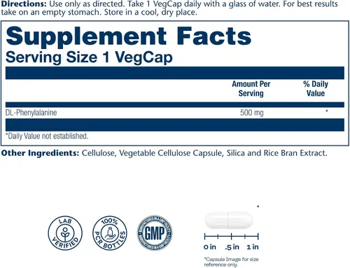 Miniatura 2 de SOLARAY DL-Phenylalanine Capsule Supplements – 500 mg DLPA, mezcla 50-50 de aminoácidos esenciales para el sistema nervioso y apoyo energético