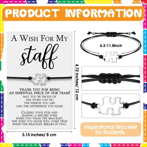 Miniatura 2 de Huquary Regalos de agradecimiento a los empleados del personal, pulsera de pieza de rompecabezas a granel con postal de agradecimiento A Wish for My