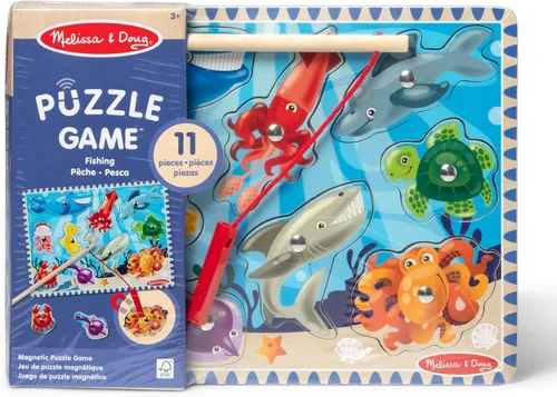 Miniatura 3 de Melissa & Doug - Juego de pesca magnético de madera y rompecabezas con imanes de animales marinos de madera
