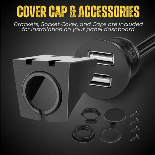 Miniatura 6 de TNP - Cable de montaje empotrado USB – Panel de salpicadero de 2 puertos, enchufe USB doble, conector de enchufe USB, cable de extensión impermeable