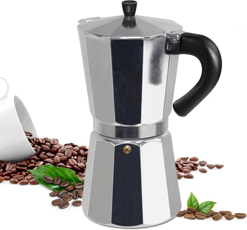 Miniatura 12 de Moka Pot - Cafetera italiana de aluminio de 15.2 fl oz, cafetera para estufa, cafetera espresso Mocha Pot (negro, 3 tazas)