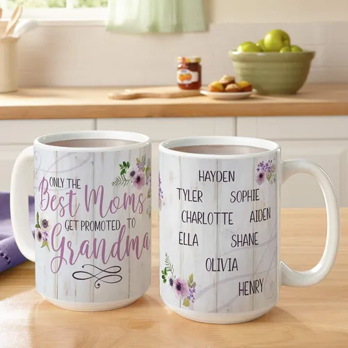 Miniatura 2 de Let's Make Memories Taza personalizada – Best Moms Get Promoted to Grandma Taza de café personalizada – para abuelas – Personalizar con nombres