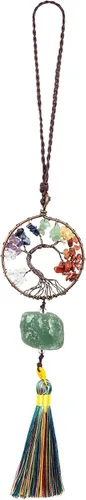 Miniatura 9 de rockcloud Adorno colgante de árbol de la vida de 7 chakras con borla de piedra cruda irregular para pared, automóvil, hogar, boda, jaspe rojo