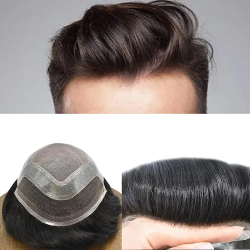 Miniatura 32 de Sistema de cabello frontal de encaje francés para hombres, tupé duradero para hombre, línea capilar natural, fino mono tupé para hombres, protesis