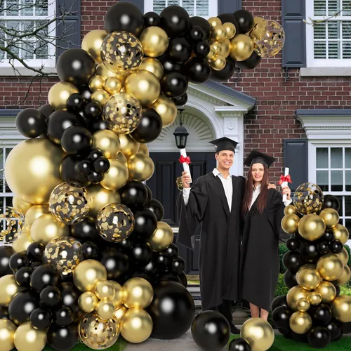 Miniatura 3 de DBKL Kit de arco de guirnalda de globos negros y dorados con globos de confeti negro y dorado para decoraciones de Año Nuevo, suministros de fiesta