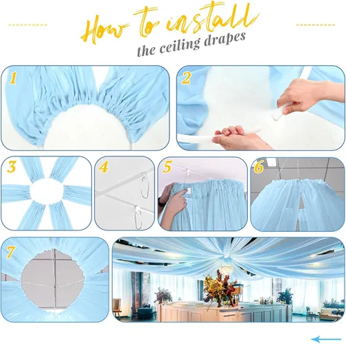 Miniatura 7 de 6 paneles de cortinas de techo azul bebé para boda, cortinas de techo de 5 pies x 10 pies, tela de drapeado para arco de boda, cortinas