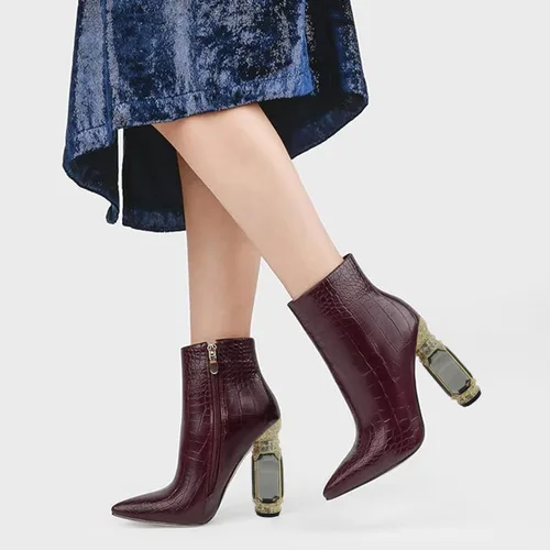 Miniatura 34 de FSJ Botas de tacón alto con punta puntiaguda para mujer, con tacón alto, con cremallera lateral brillante, estilo casual, para uso diario, zapatos