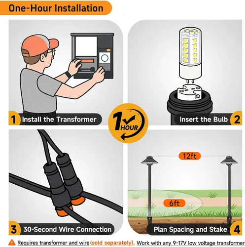 Miniatura 8 de Gardenreet Luces de camino de latón para exteriores, iluminación de camino de paisaje de bajo voltaje con cable, luz LED de pasarela de 12 V