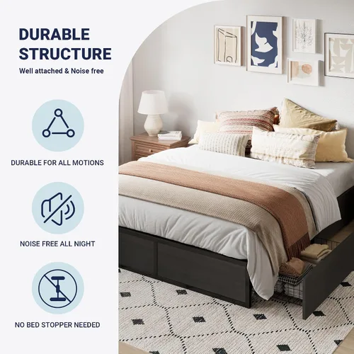 Miniatura 7 de Allewie Marco de cama de metal de tamaño matrimonial con 2 cajones de almacenamiento, marco de acero resistente con paneles de madera de fibropanel