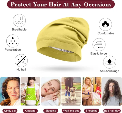Miniatura 4 de SATINIOR 6 gorros de dormir con forro de satén para dormir con calavera, gorro de noche para cabello rizado, para mujeres y niñas