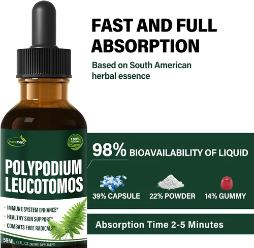 Miniatura 6 de Polypodium leucotomos - Gotas de apoyo inmunológico, extracto de hierbas, suplemento de refuerzo de inmunidad para la salud de la piel. Calaguala