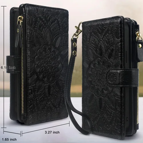 Miniatura 2 de Harryshell Cartera con cremallera magnética desmontable Funda de cuero con bolsillo para efectivo con ranuras para tarjetas, correa de muñeca
