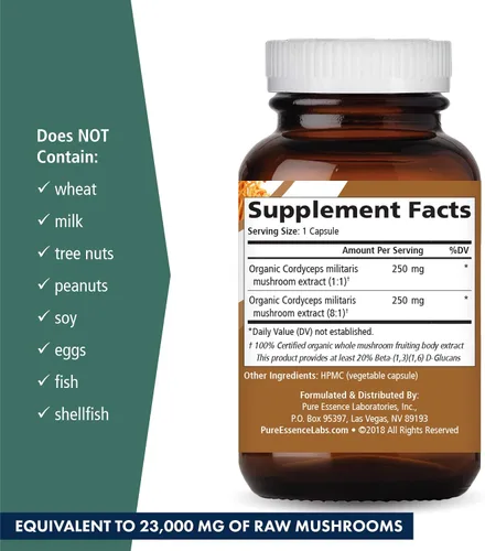 Miniatura 8 de PURE ESSENCE LABS MyPure Cordyceps 4X Champiñones - Suplementos concentrados en polvo de hongos Cordyceps para el sistema inmunológico, respuesta al