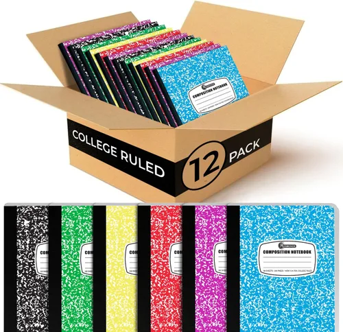 Rosmonde 12 paquetes de cuadernos de composición universitarios con reglas, 200 páginas (100 hojas), 9-3/4 x 7-1/2, cuadernos de composición de tapa