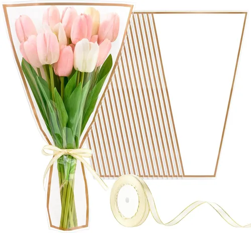 Miniatura 8 de Mauproy Paquete de 50 bolsas de flores rosas para ramos de flores, 17.8 x 11.2 pulgadas, fundas de plástico transparente para flores, envolturas