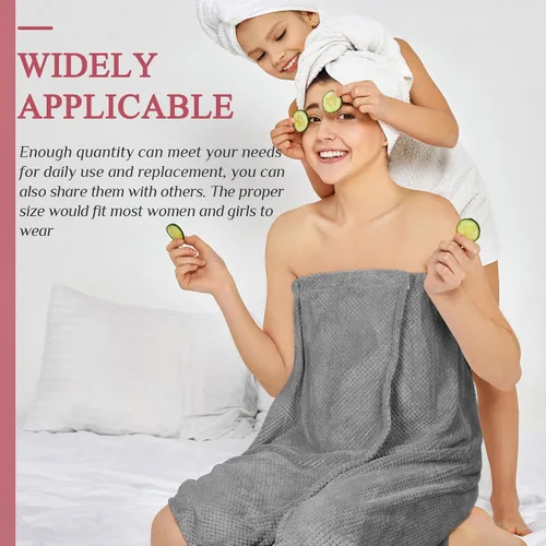 Miniatura 31 de 4 toallas envolventes para mujer, bata de spa con cierre ajustable, parte superior elástica, envoltura ligera para baño y ducha