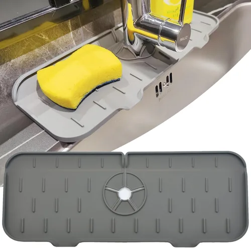 Protector contra salpicaduras para grifo de cocina, alfombrilla de silicona para atrapar agua, almohadilla de drenaje para fregadero detrás del Gris