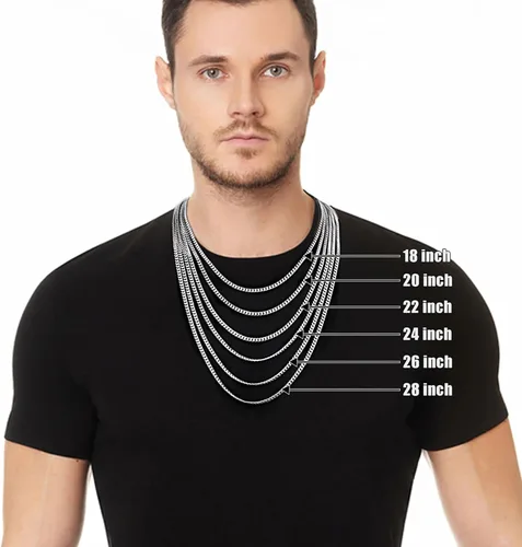 Miniatura 2 de Fiusem Cadena de eslabones cubanos en tono plateado de 0.157 in para hombres, collares de cadena de acero inoxidable para hombres, mujeres y niños