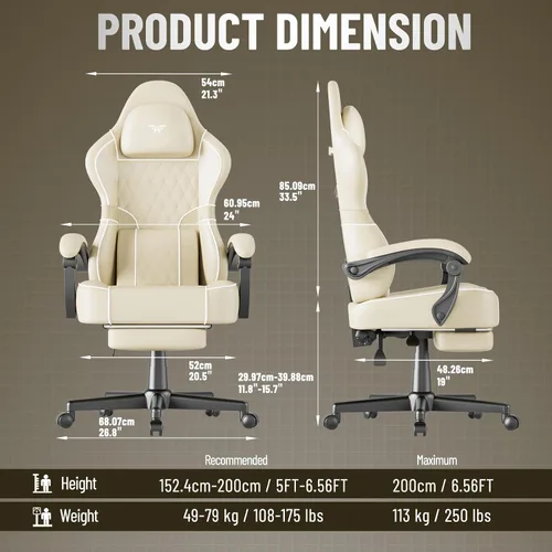 Miniatura 2 de Ferghana Silla ergonómica de cuero para juegos con reposapiés y reposabrazos de acoplamiento, silla de juegos de computadora de respaldo alto