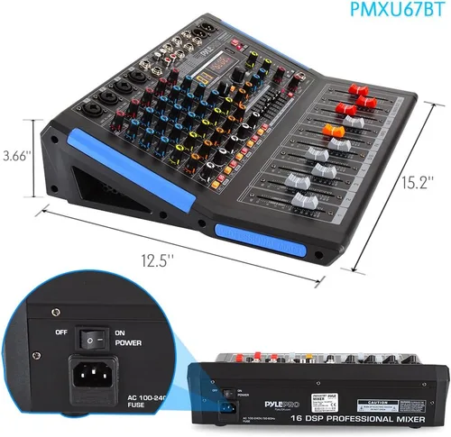 Miniatura 3 de Pyle - Mezclador de audio de estudio Bluetooth de 6 canales - Controlador DJ con unidad USB - Entrada de micrófono XLR - +48V Phantom Power - 16