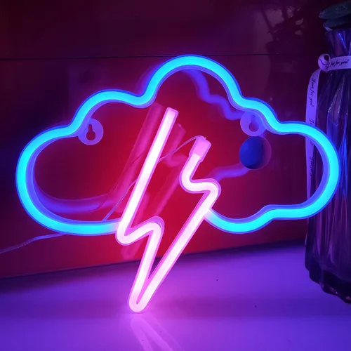 JYWJ Luz de neón Cloud Lightning, USB o 3 pilas AA, decoración LED de pared de escritorio, varias fiestas, decoración de locales comerciales (azul +