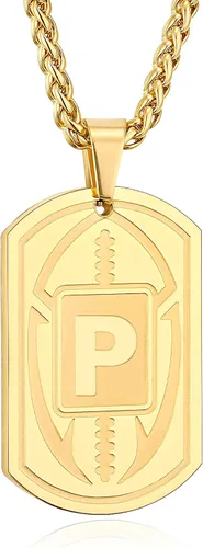 Miniatura 76 de Graduation Gifts - Football Initial Necklace for Men Boys Kids Teen Dog Tag Stainless Steel Black Letter Pendant Sport Football Athletes Jewelry