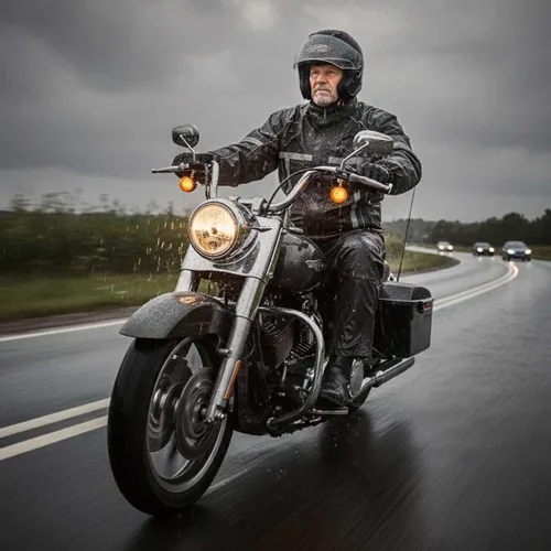 Miniatura 2 de Milwaukee Leather MPM9510 - Traje de lluvia para hombre, resistente al agua, para motocicleta, con cinta reflectante Hi Vis, en color negro