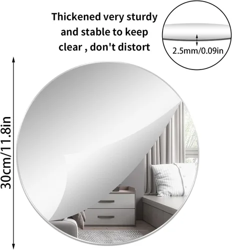 Miniatura 2 de Azulejos de espejo de pared redondos de 12'', reflejo de alta claridad, autoadhesivos, láminas de espejo acrílico, pegatinas circulares para baño