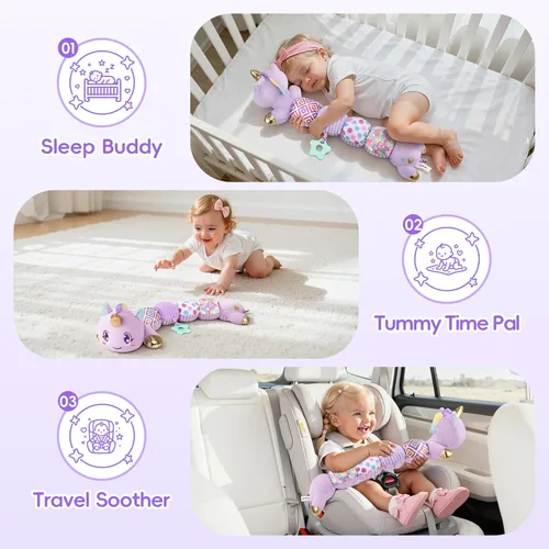 Miniatura 6 de Juguetes de bebé unicornio 6-12 meses Juguetes musicales de peluche para bebés recién nacidos Juguetes sensoriales para tiempo de barriga para bebés