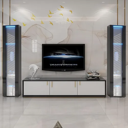 Miniatura 3 de Gabinete de pantalla LED de 67 pulgadas con 4 estantes de vidrio y 1 puerta, gabinete de almacenamiento moderno de la colección Curio, estantería