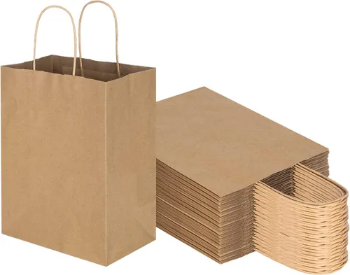 Miniatura 12 de Toovip - Paquete de 50 bolsas de papel kraft negro mediano de 8"x4.75"x10" con asas a granel, bolsas de papel para envolver regalos para recuerdos