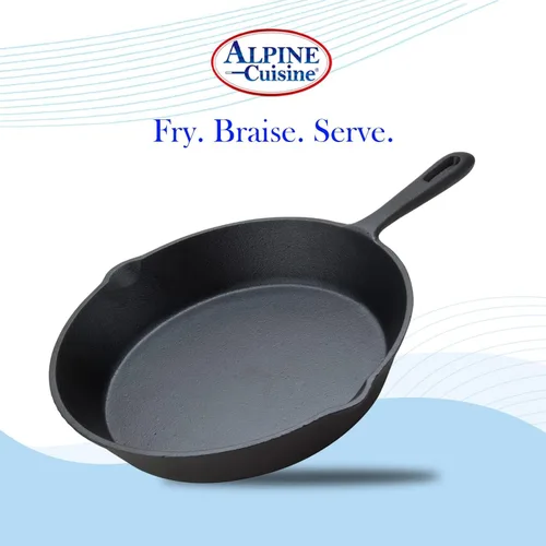 Miniatura 4 de Alpine Cuisine Sartén de hierro fundido pre-sazonado de 10 pulgadas, sartén de hierro fundido negro, sartenes de cocina duraderas y resistentes