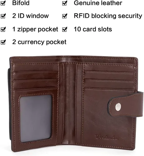 Miniatura 5 de BOSTANTEN - Billetera de cuero para mujer con bloqueo RFID, pequeña, con cremallera, de bolsillo, para tarjetas, con ventana para documento