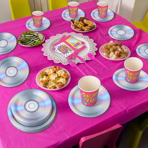 Miniatura 5 de Yungyan Juego de 252 platos y servilletas retro de los años 90, decoraciones de fiesta con texto en inglés "I Love the 90", desechables de vuelta a