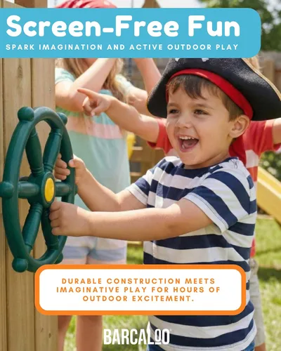 Miniatura 6 de Barcaloo Playground - Juguete de volante para niños, juguetes de casa de juegos al aire libre, rueda de barco pirata de plástico para gimnasio