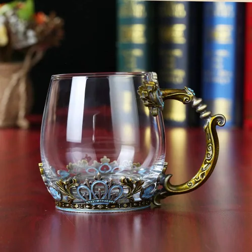 Miniatura 3 de Taza de té de cristal, regalo del día de la madre, taza de té de vidrio con asa, diseño único de esmalte de corona para Navidad, boda, cumpleaños