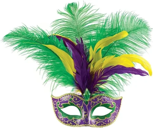 Máscara de plumas de diamante Mardi Gras con purpurina brillante, 12.5 x 7 pulgadas (1 unidad), perfecta para bailes de máscaras, fiestas de
