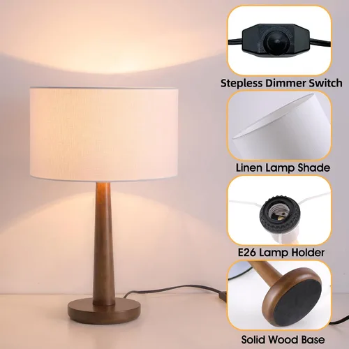 Miniatura 3 de Lámpara de mesa moderna de 18.5 pulgadas con base de madera de nogal, lámpara de escritorio regulable con certificación UL y mesita de noche